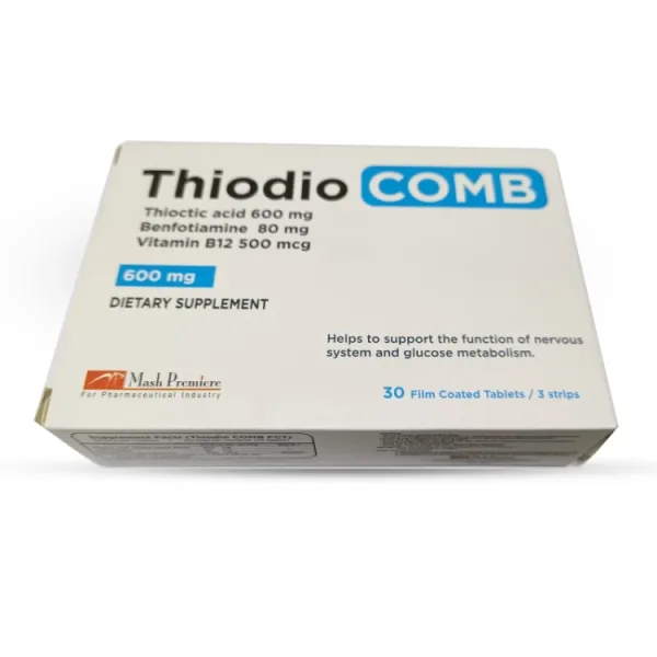 Thiodio Comb 600 مجم Thioctic Acid 80 مجم Benfotiamine & 500mcg فيتامين ب12 Nervous System & Glucose Metabolism Support مكمل غذائي